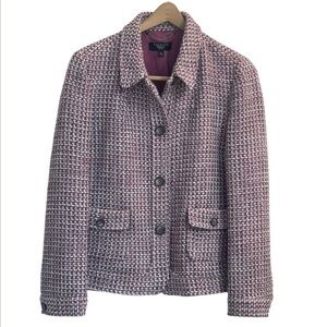 Talbots Tweed Button-Front Jacket in Pink, Gray, and White Bouclé Size 16 Petite